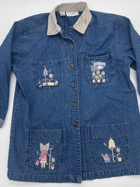 Vintage 90s Denim Chore Jacket Christopher Banks Grandma Core Cottage Medium